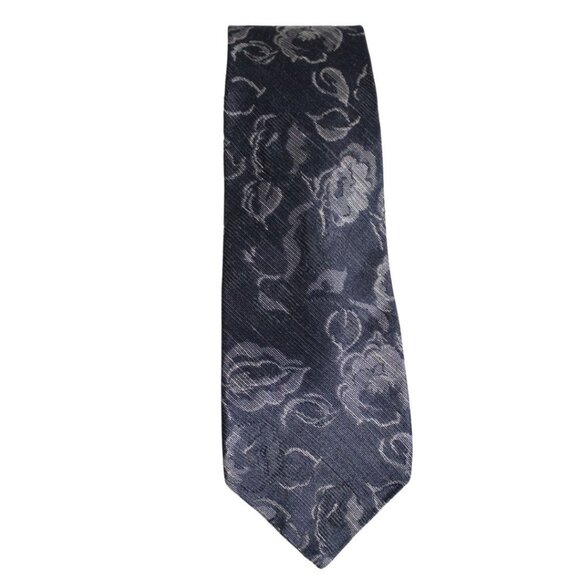 Charvet Tie Rare Vintage 100% Silk - Charcoal Grey With Tan Floral Design - Picture 1 of 5